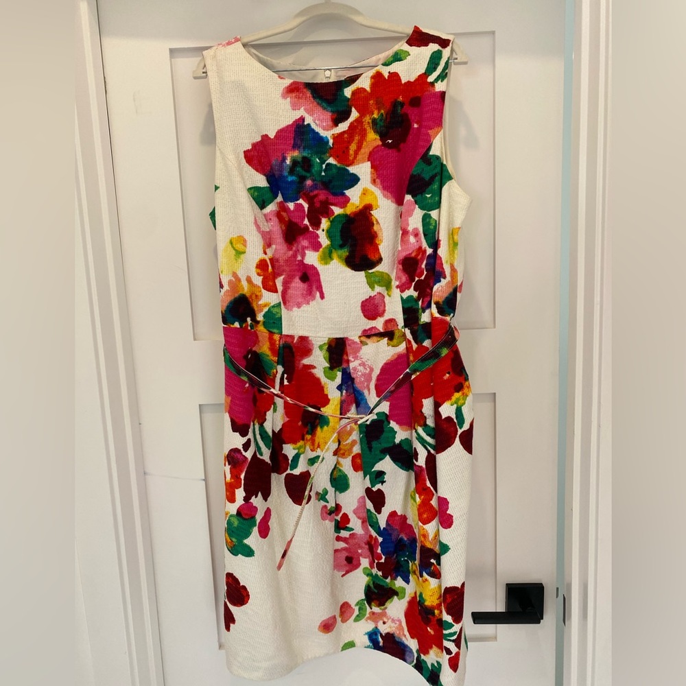 Watercolor Print Lined Sheath Dress